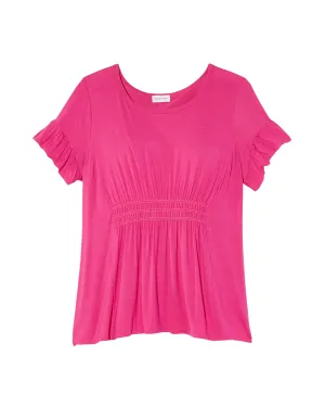 Leilani Short Flared Sleeve Smocked Waist Tee | Magenta