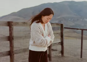 Leo Cardigan, Alpaca Cotton, Tan Marled