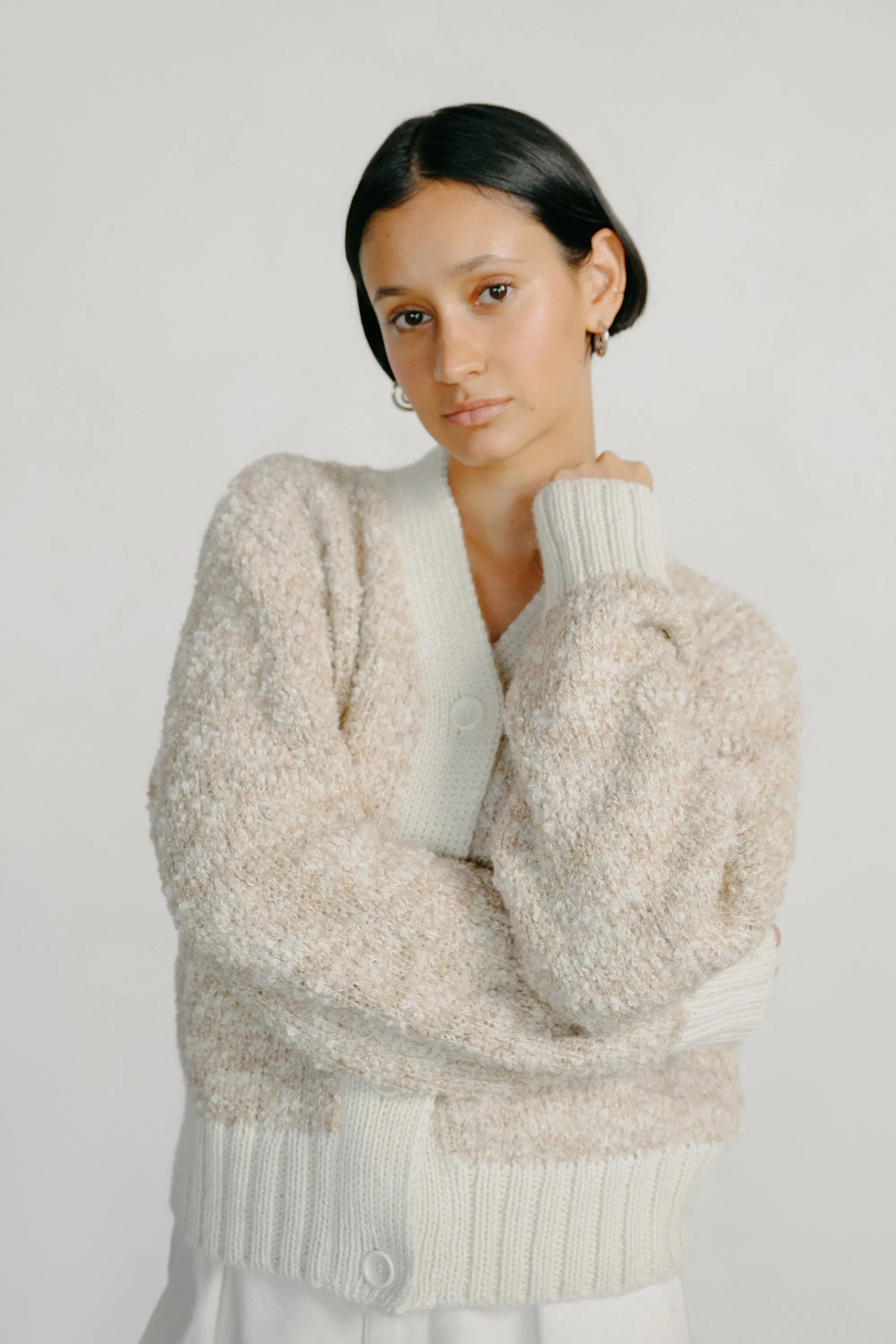 Leo Cardigan, Alpaca Cotton, Tan Marled