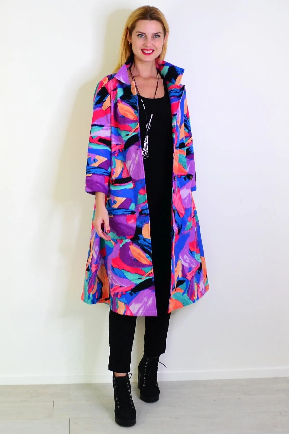 Long Multicolour Fleece Lined Jacket