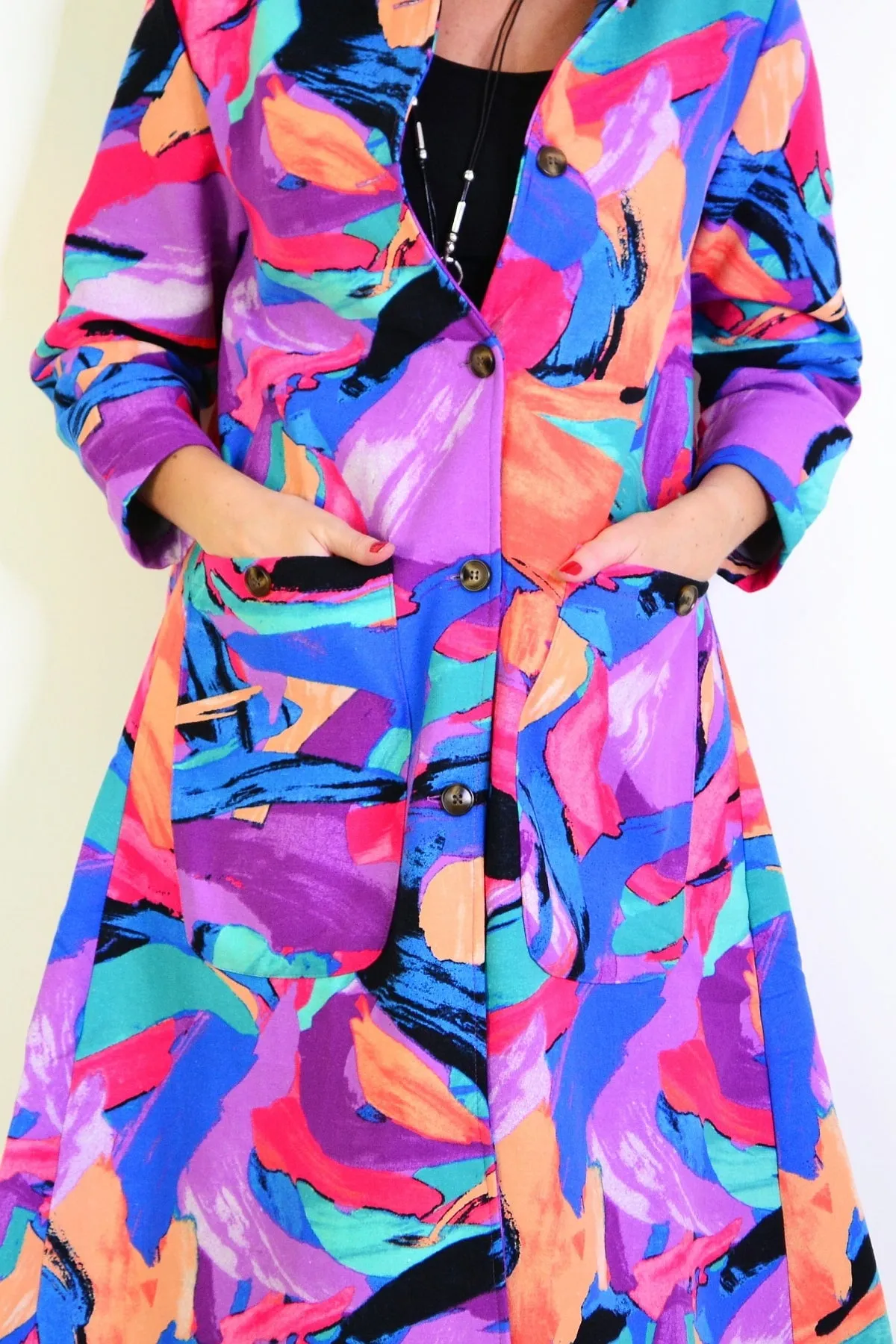 Long Multicolour Fleece Lined Jacket