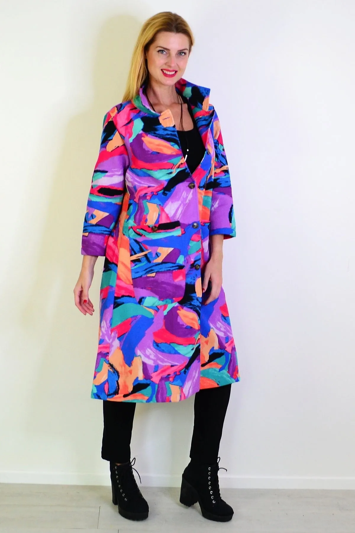 Long Multicolour Fleece Lined Jacket