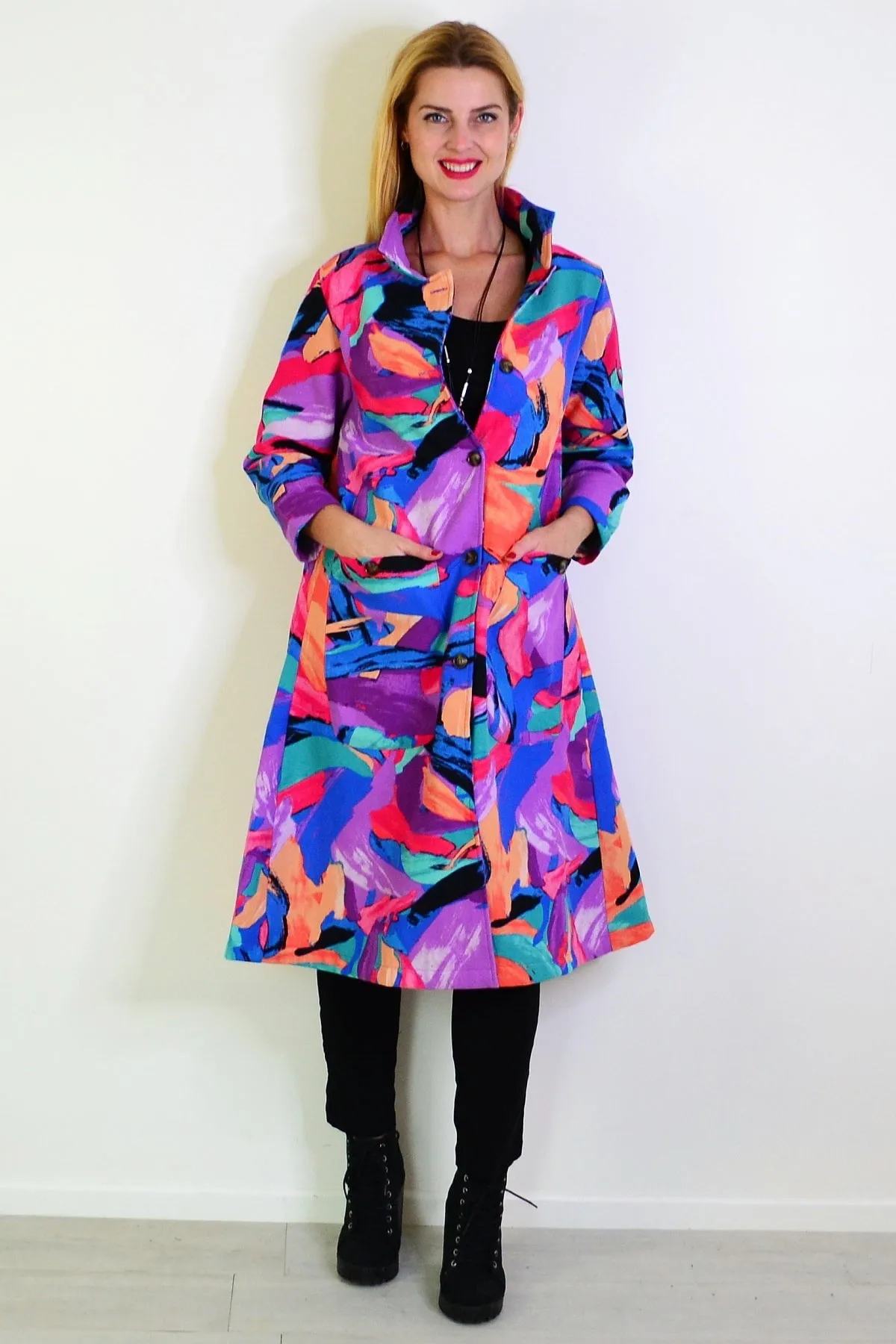 Long Multicolour Fleece Lined Jacket