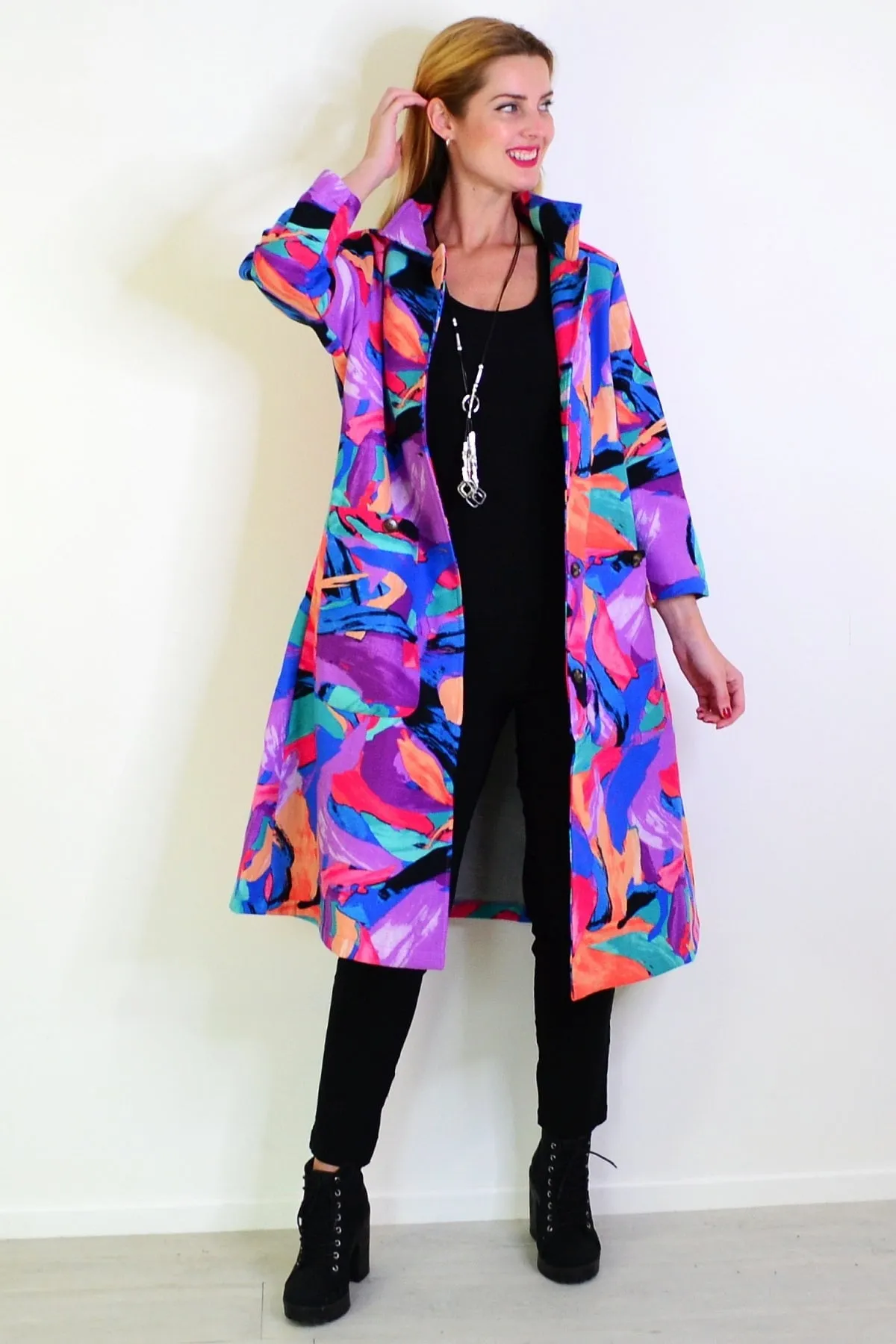 Long Multicolour Fleece Lined Jacket