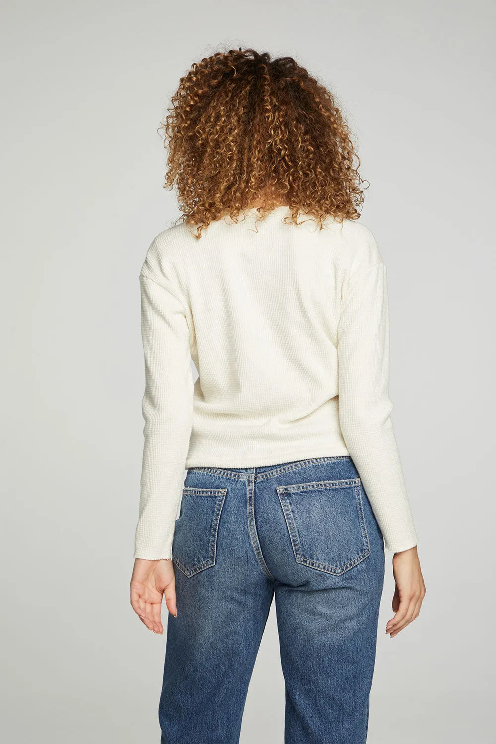 Long Sleeve Snap Henley Drawstring Waist Tee