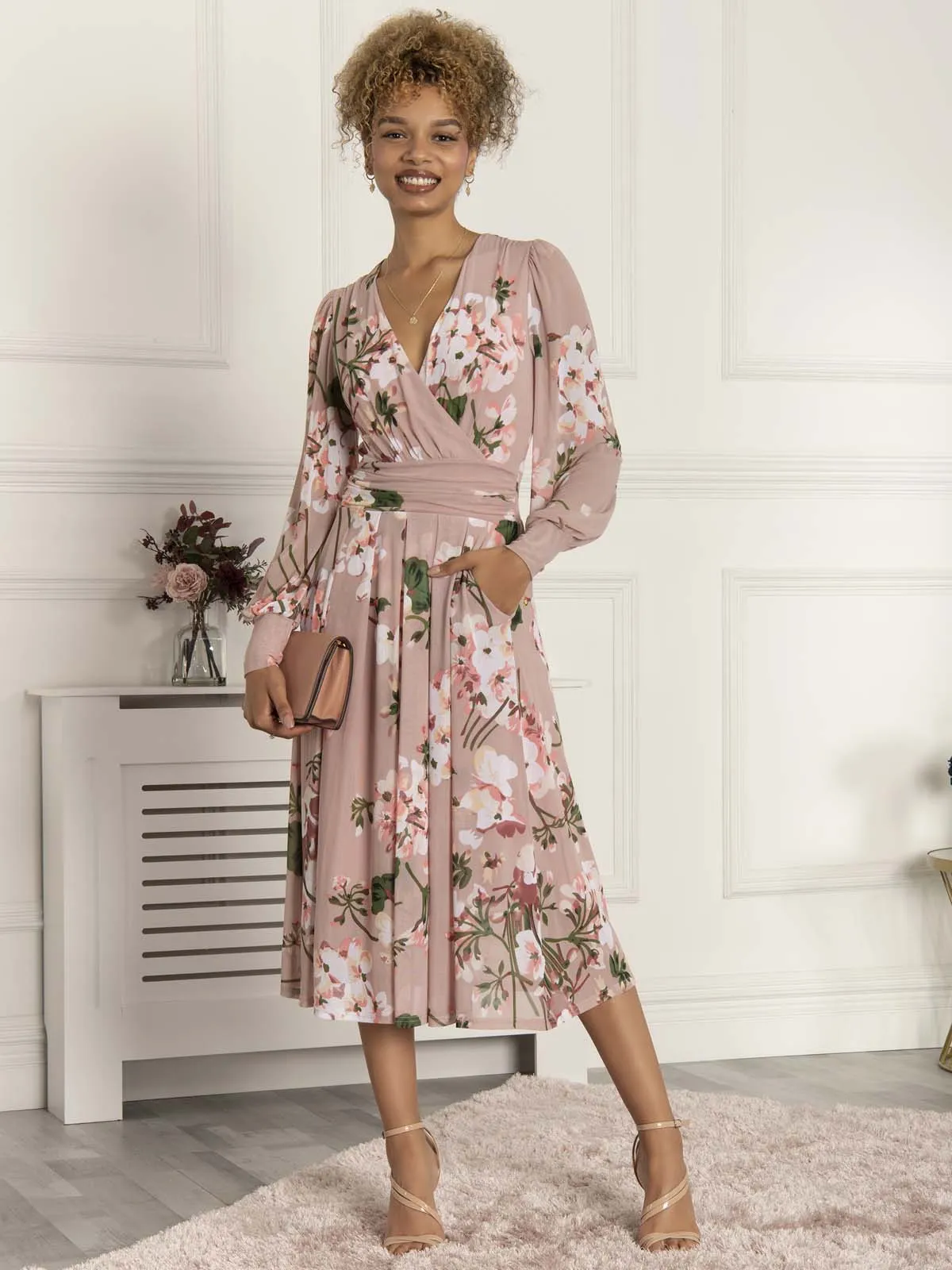 Maaike Long Sleeve Mesh Dress, Pink Floral