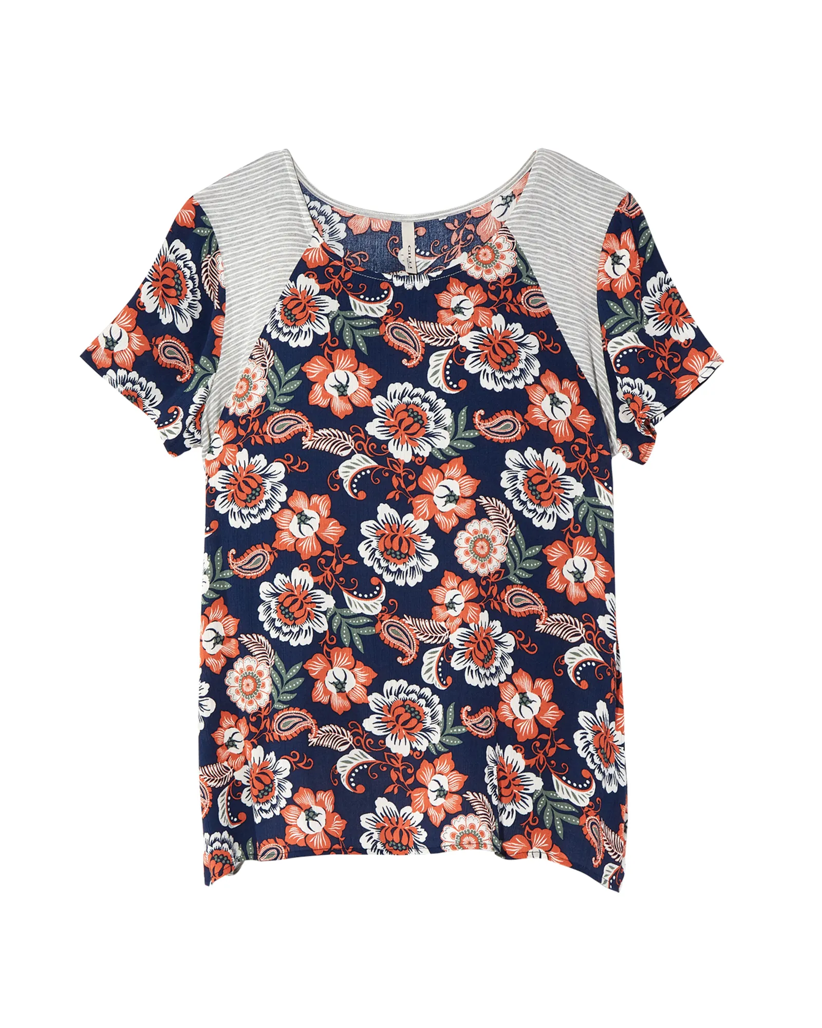 Maeve Mix-Print Tee | Navy / Orange