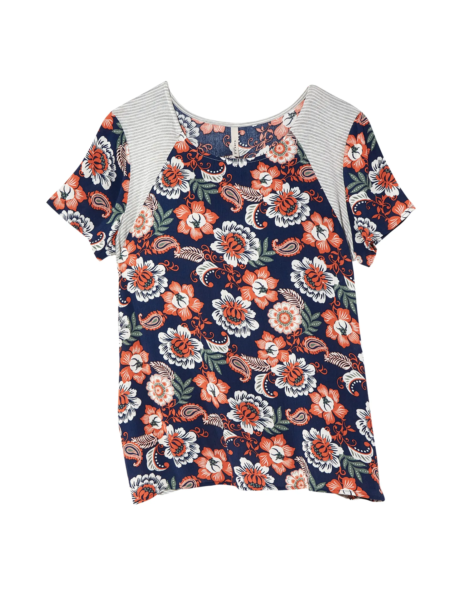 Maeve Mix-Print Tee | Navy / Orange