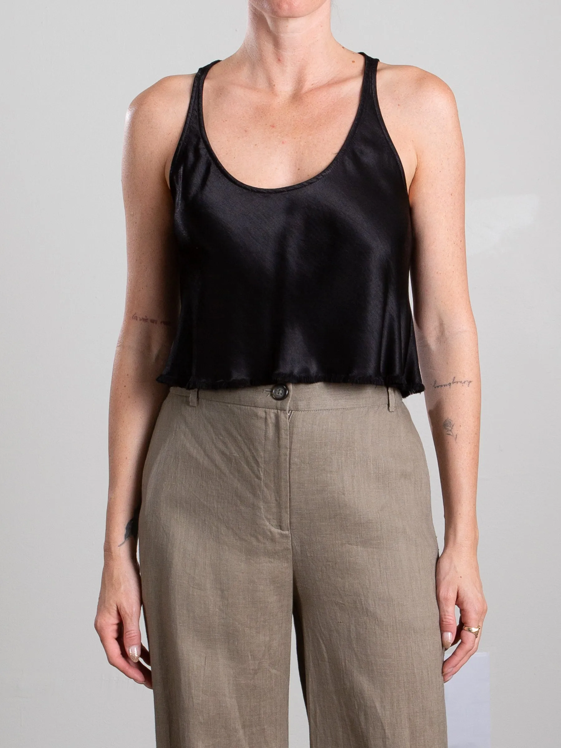 Maggie Tank in Vintage Satin - Black