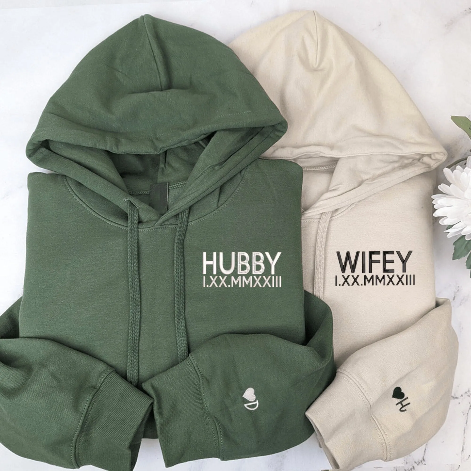 Matching Wifey & Hubby Roman Numeral Embroidered Sweatshirts