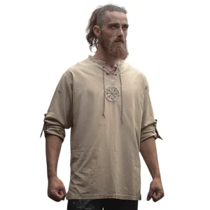 Men's Casual Long Sleeve Linen Tee Hippie V Neck Renaissance Costume Tops