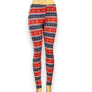 Multicolor Floral Striped Fleece Leggings Pants