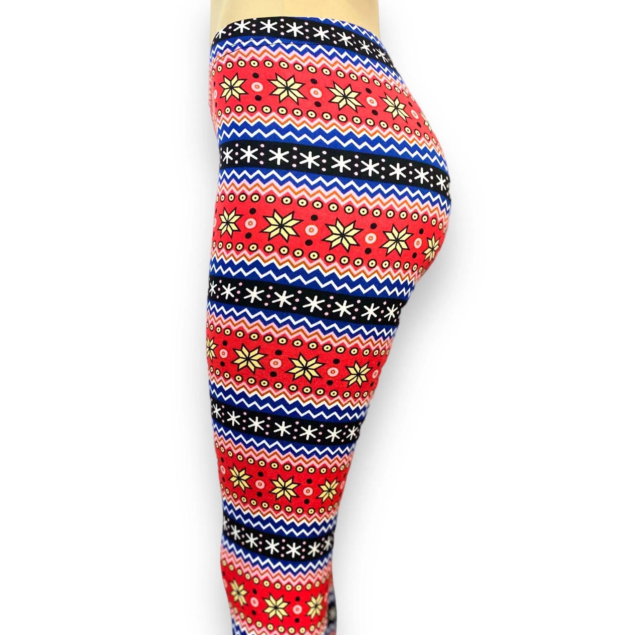 Multicolor Floral Striped Fleece Leggings Pants