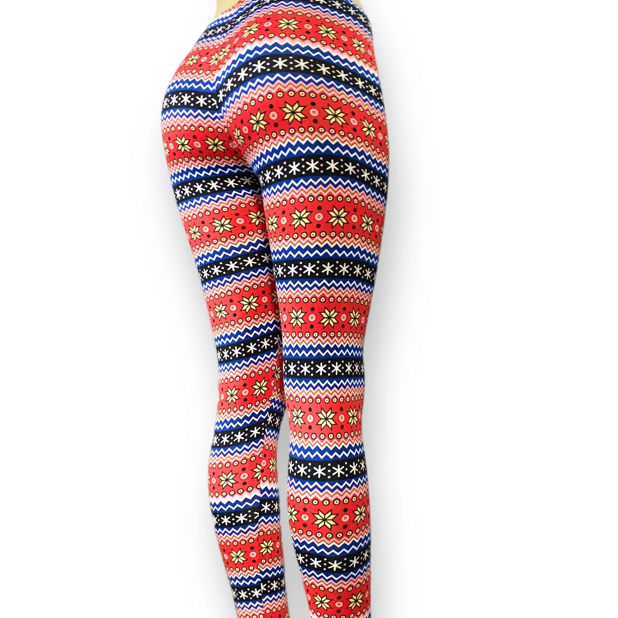 Multicolor Floral Striped Fleece Leggings Pants