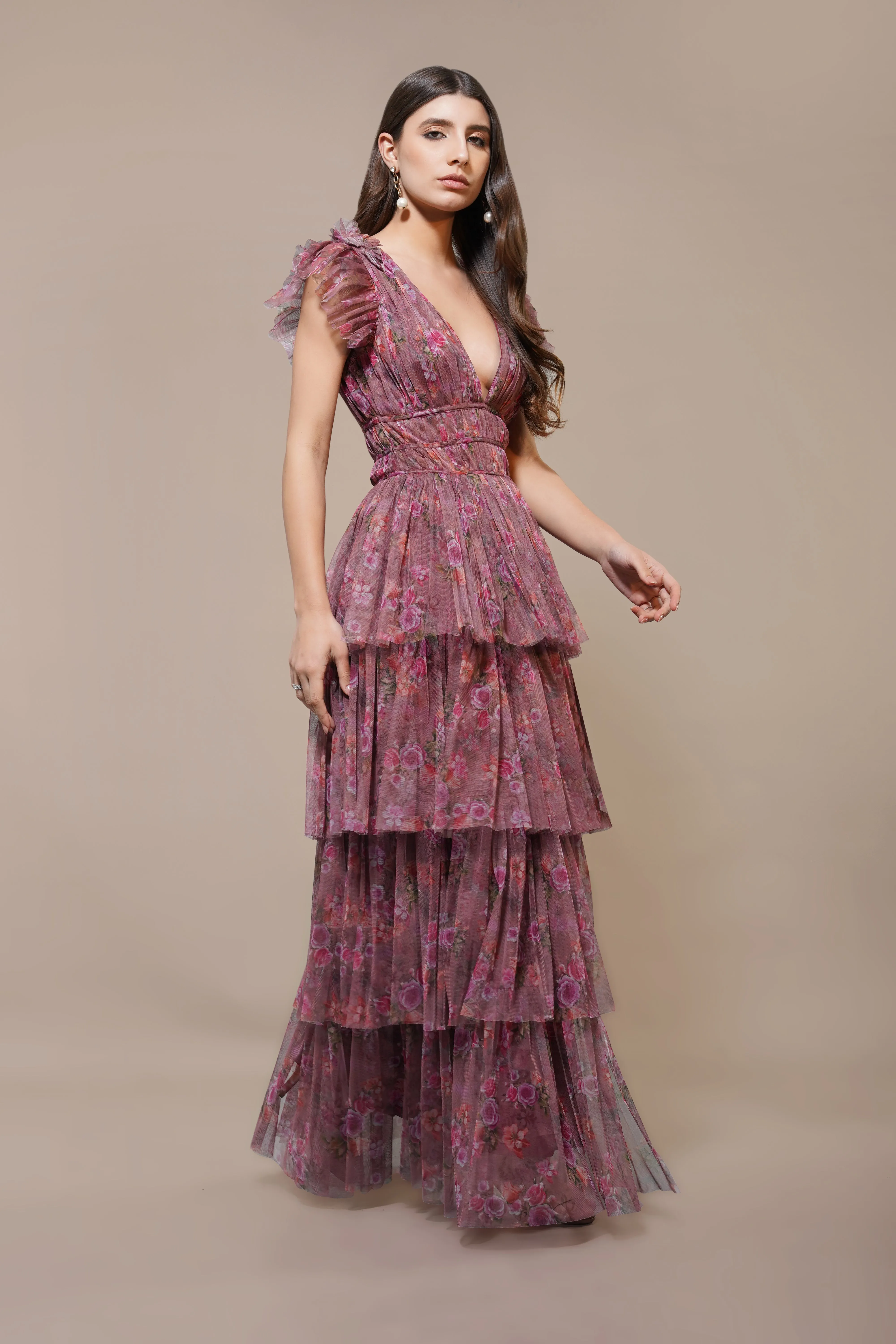 Naomi Maxi Dress in Purple Floral