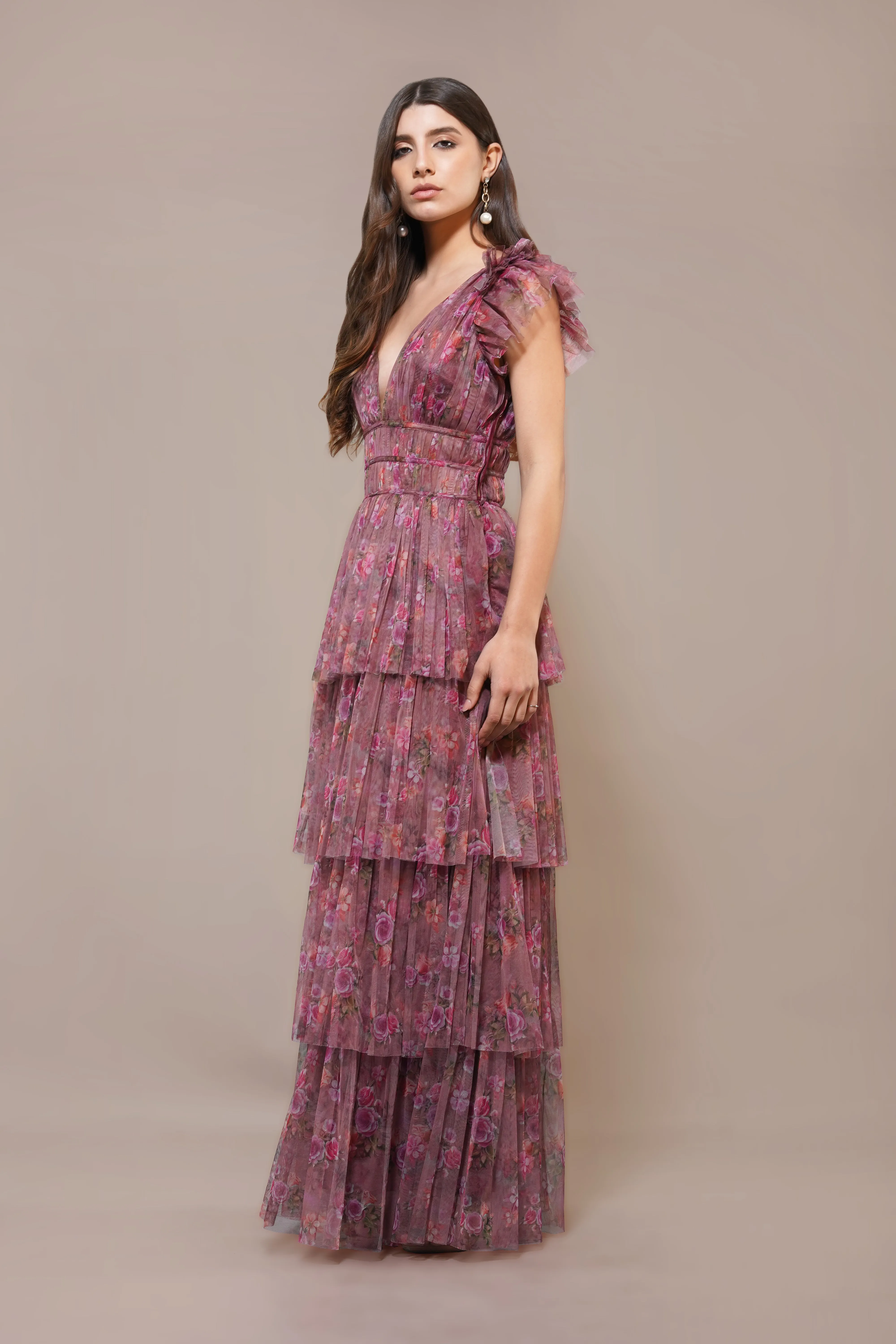 Naomi Maxi Dress in Purple Floral