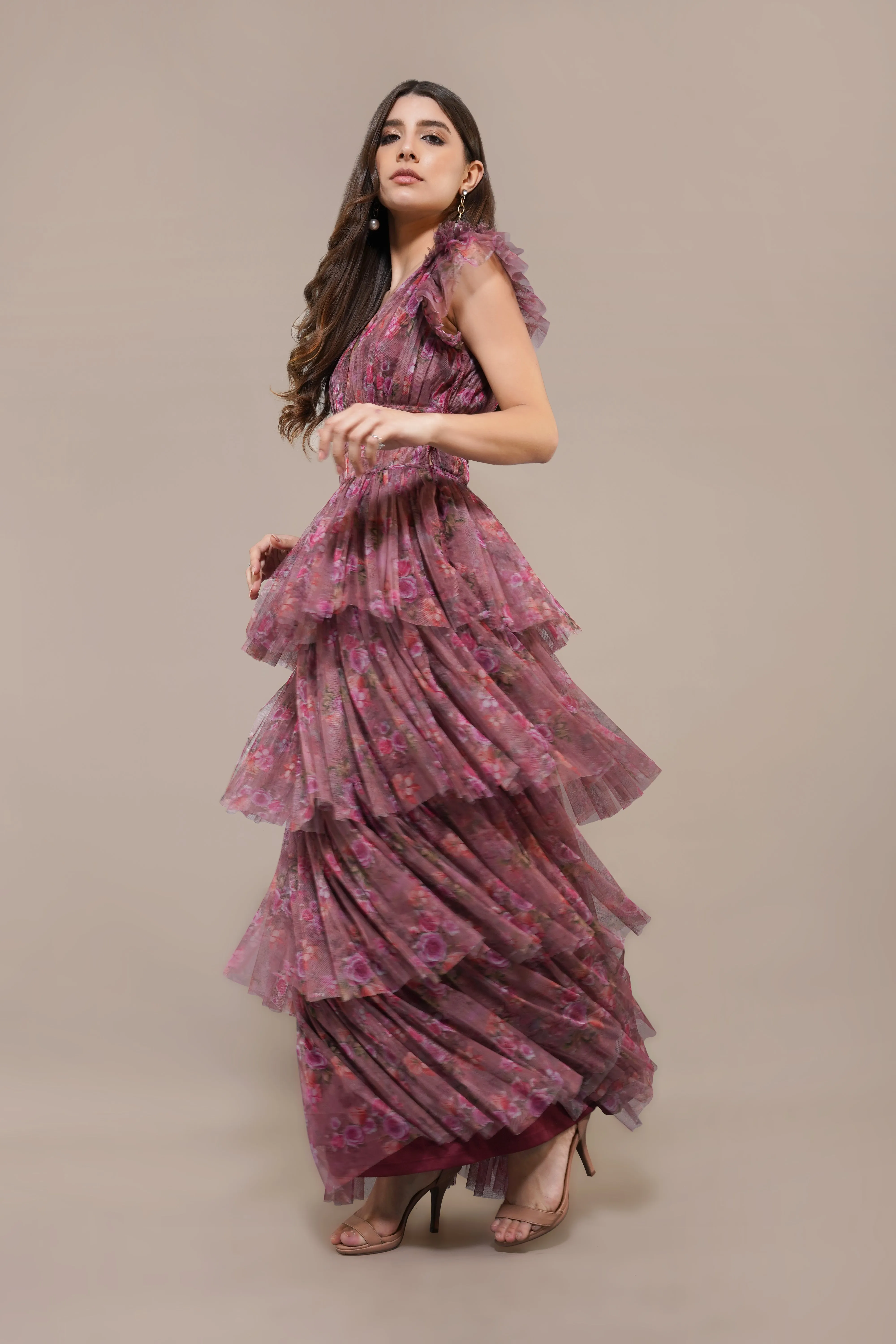 Naomi Maxi Dress in Purple Floral