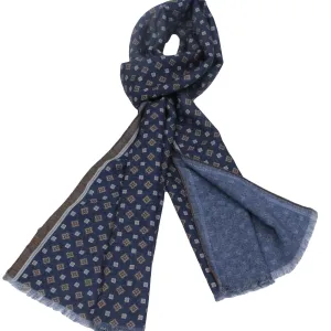 Navy & Brown Medallion Reversible Wool Scarf - Paolo Albizzati