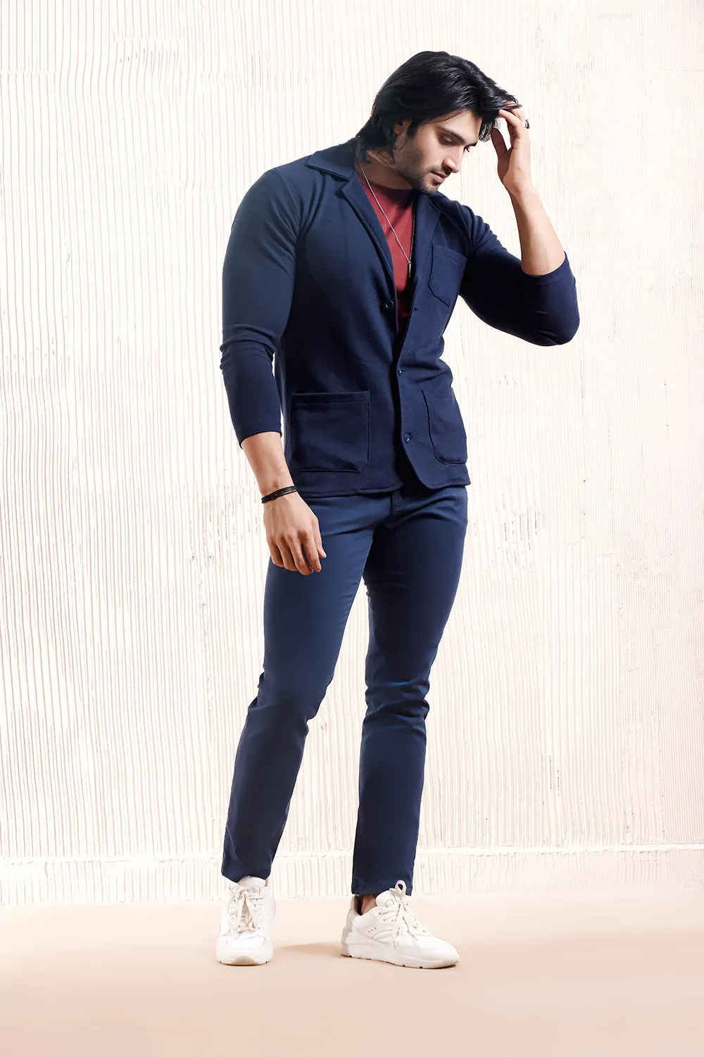 Navy Blue Blazer Style Cardigan