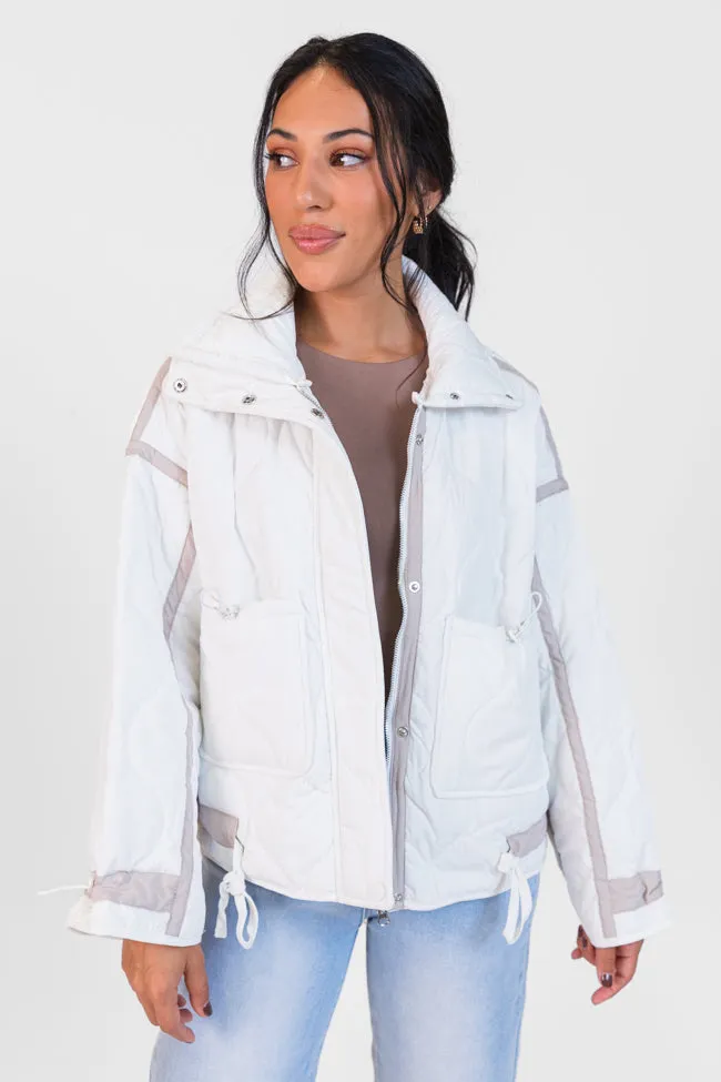 Next Up White Contrast Trim Puffer Jacket SALE