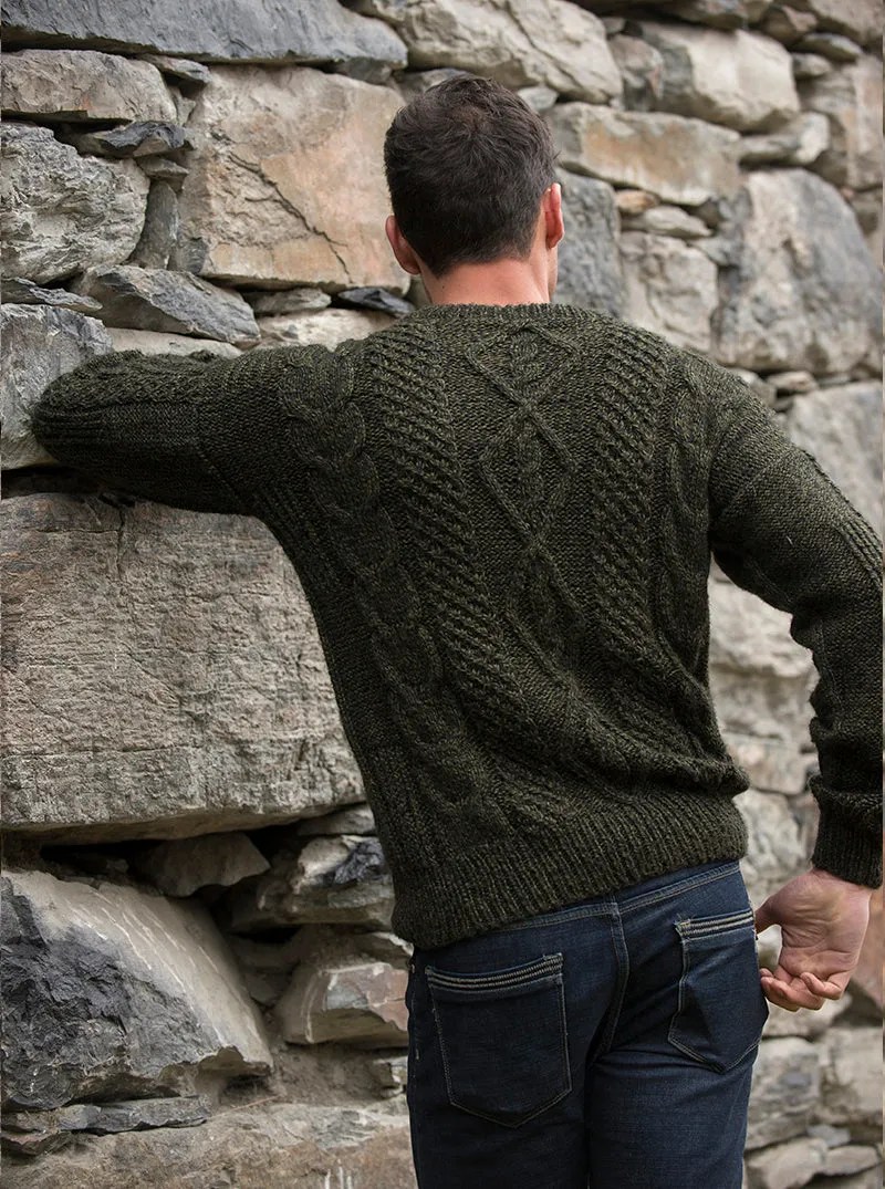 Olive Hand Knitted Alpaca Sweater for Men