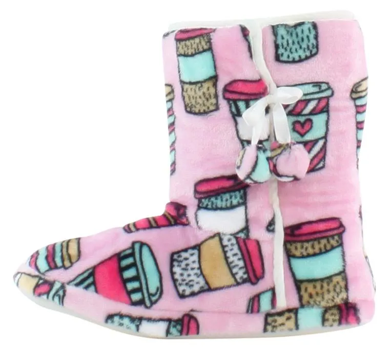 PajamaMania Women’s Fleece Slipper Boots with Rubber Soles