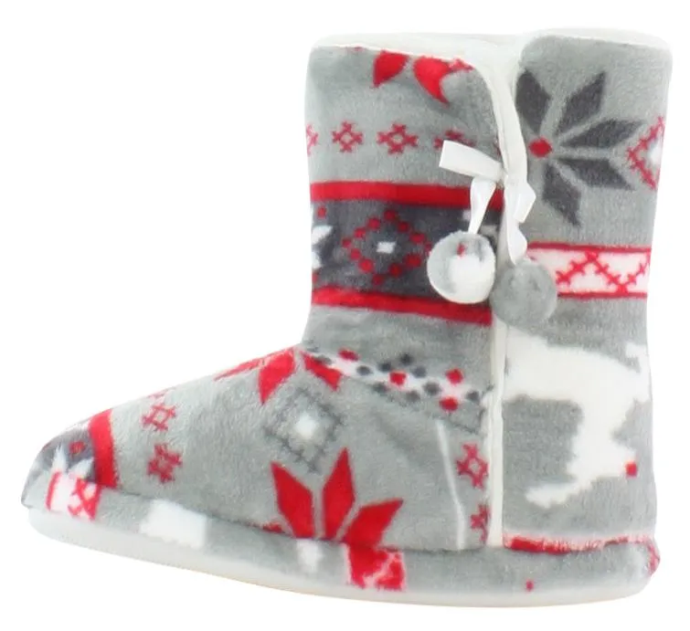 PajamaMania Women’s Fleece Slipper Boots with Rubber Soles