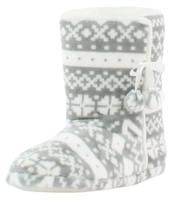 PajamaMania Women’s Fleece Slipper Boots with Rubber Soles