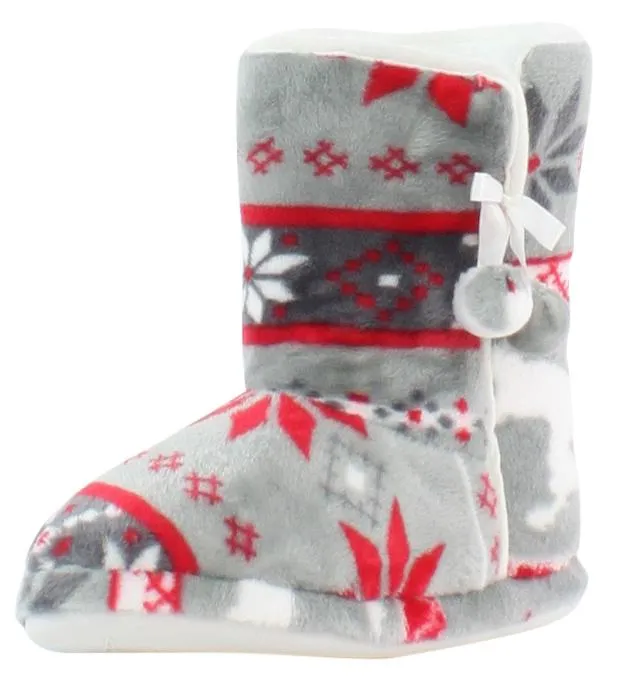 PajamaMania Women’s Fleece Slipper Boots with Rubber Soles