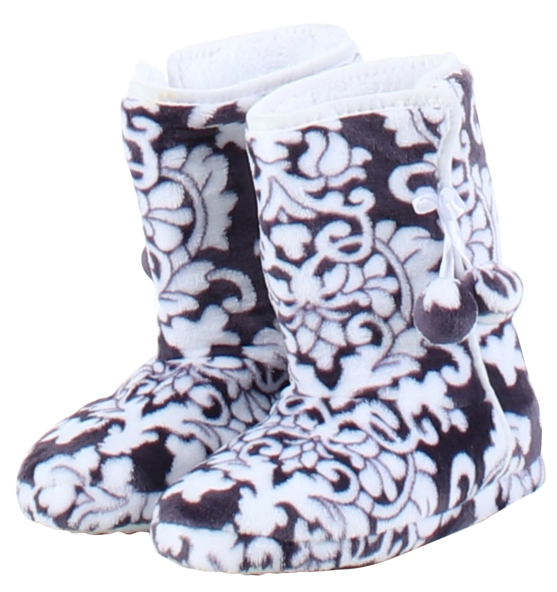 PajamaMania Women’s Fleece Slipper Boots with Rubber Soles