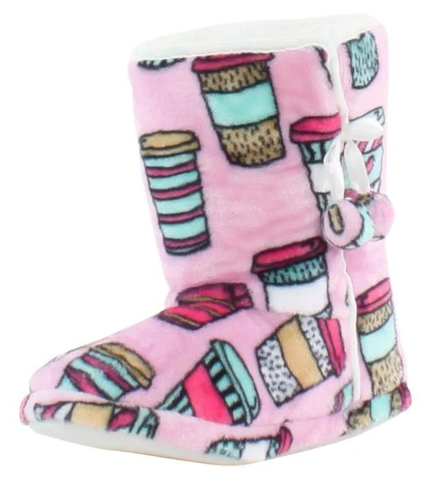 PajamaMania Women’s Fleece Slipper Boots with Rubber Soles