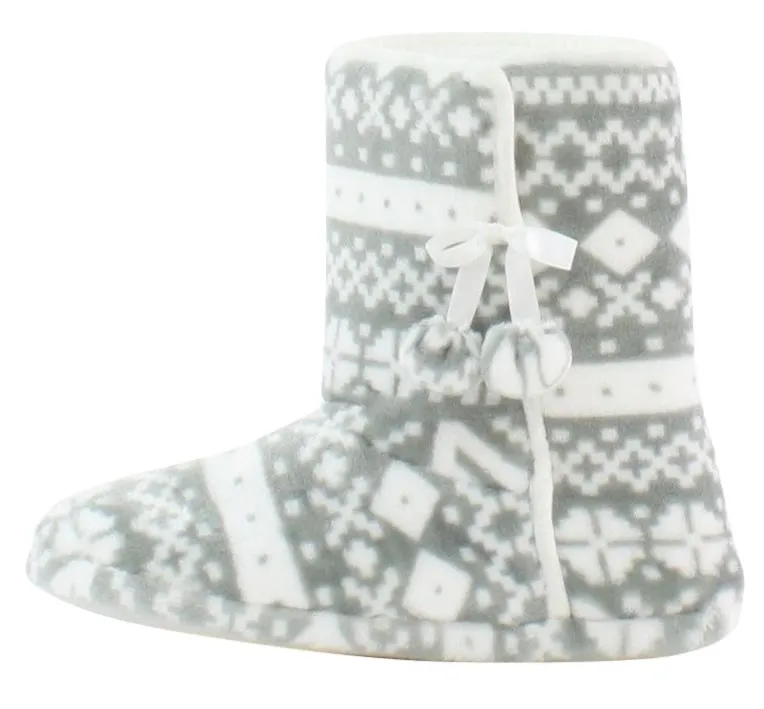 PajamaMania Women’s Fleece Slipper Boots with Rubber Soles