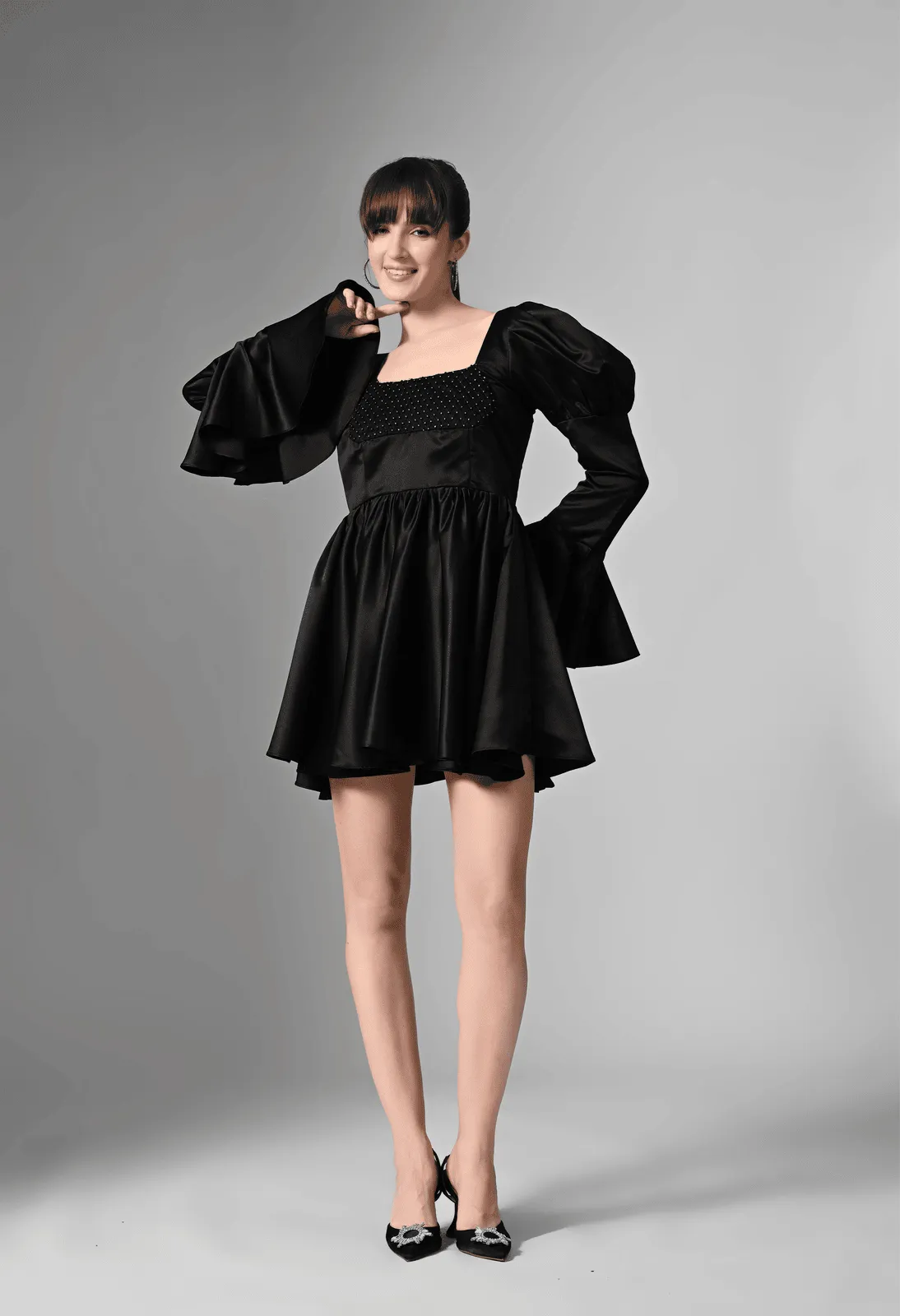 Pankh Maria Square Neck Puff Sleeves Balloon Mini Dress