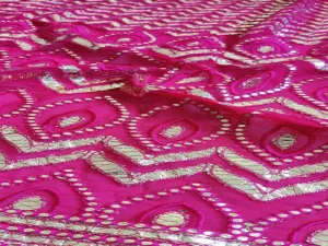 Pink & Silver Traditional Faux Embroidered Gota Patti Georgette Fabric (Wholesale)