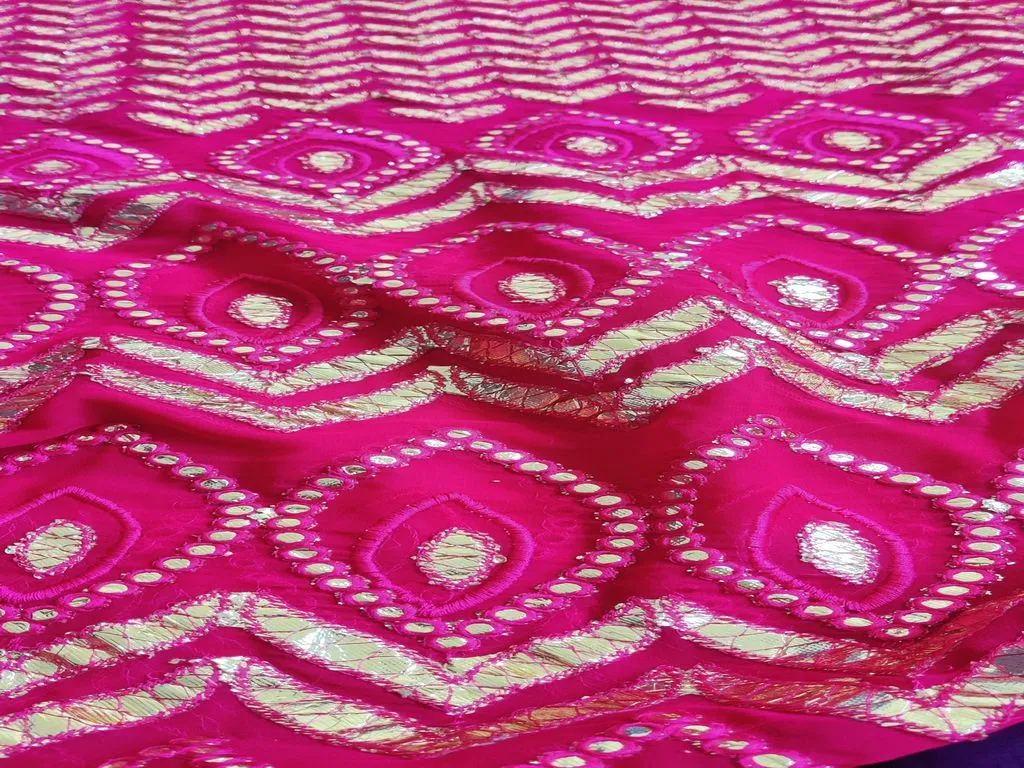 Pink & Silver Traditional Faux Embroidered Gota Patti Georgette Fabric (Wholesale)