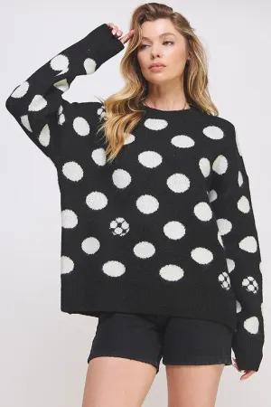 PLUS POLKA DOT/SOCCER BALL LONG SLV KNIT SWEATER