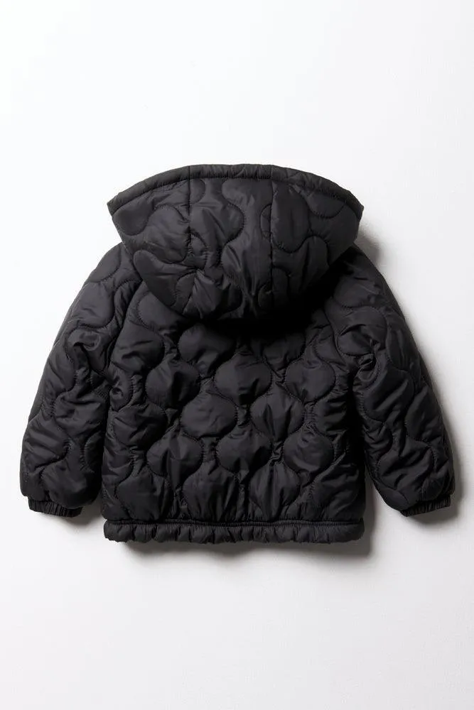 Quilted Hooded Jacket Black