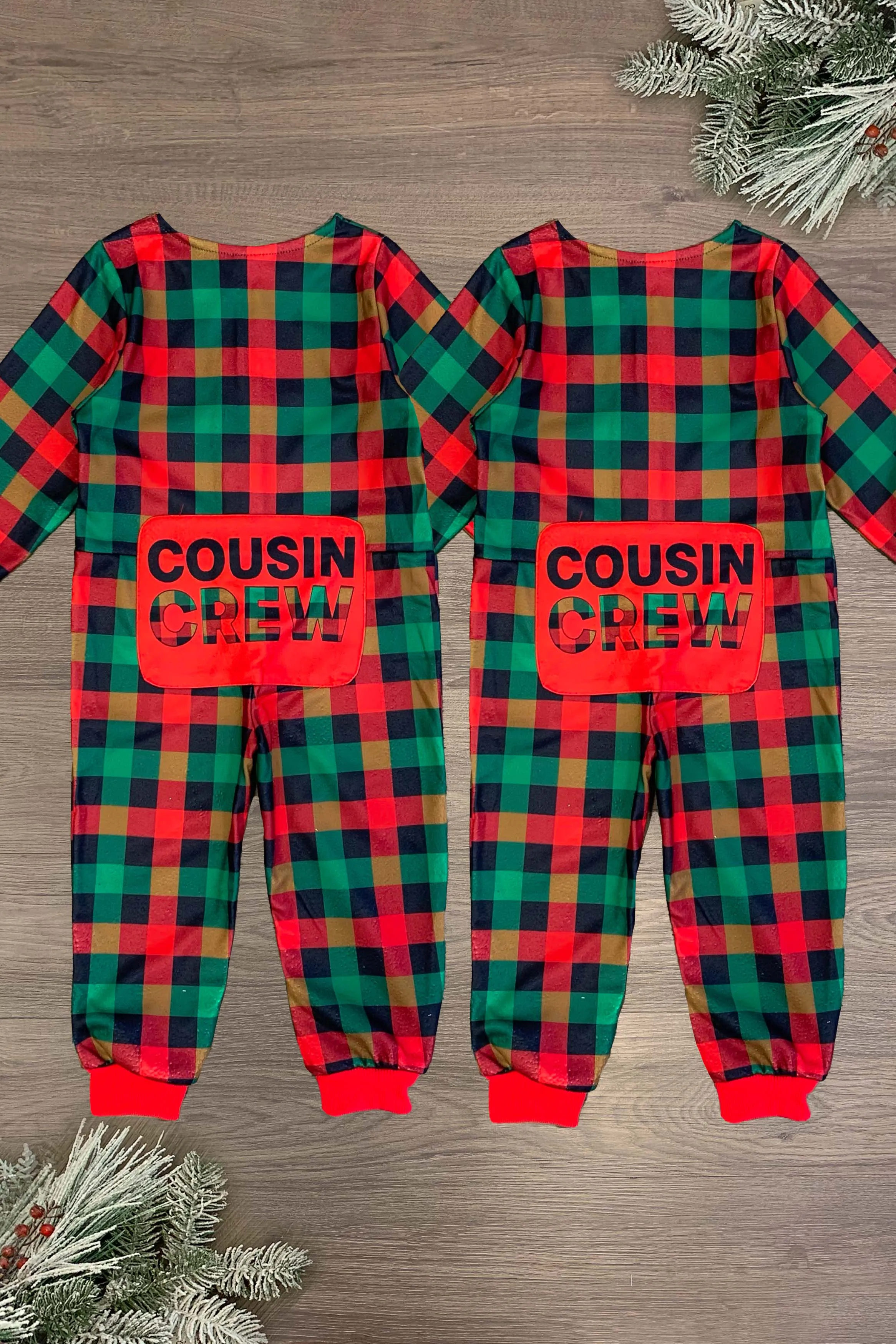 "Cousin Crew" Plaid Onesie Pajamas