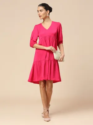 "V"- NECK CRUSHED POLY TIERED DRESS