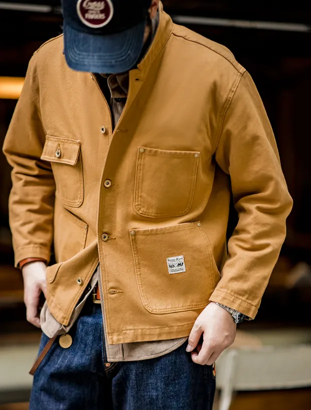 Retro Big Pockets Canvas Jackets Outwears