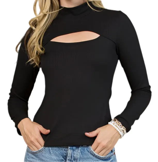 Ribbed Cut Out Long Sleeve Top