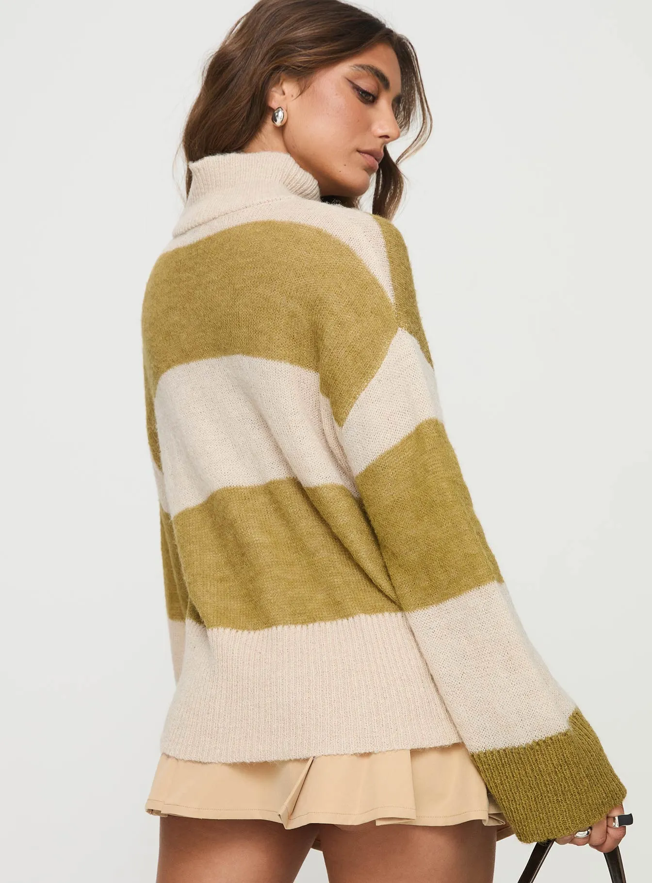 Sayuri Mock Neck Stripe Sweater Green/cream