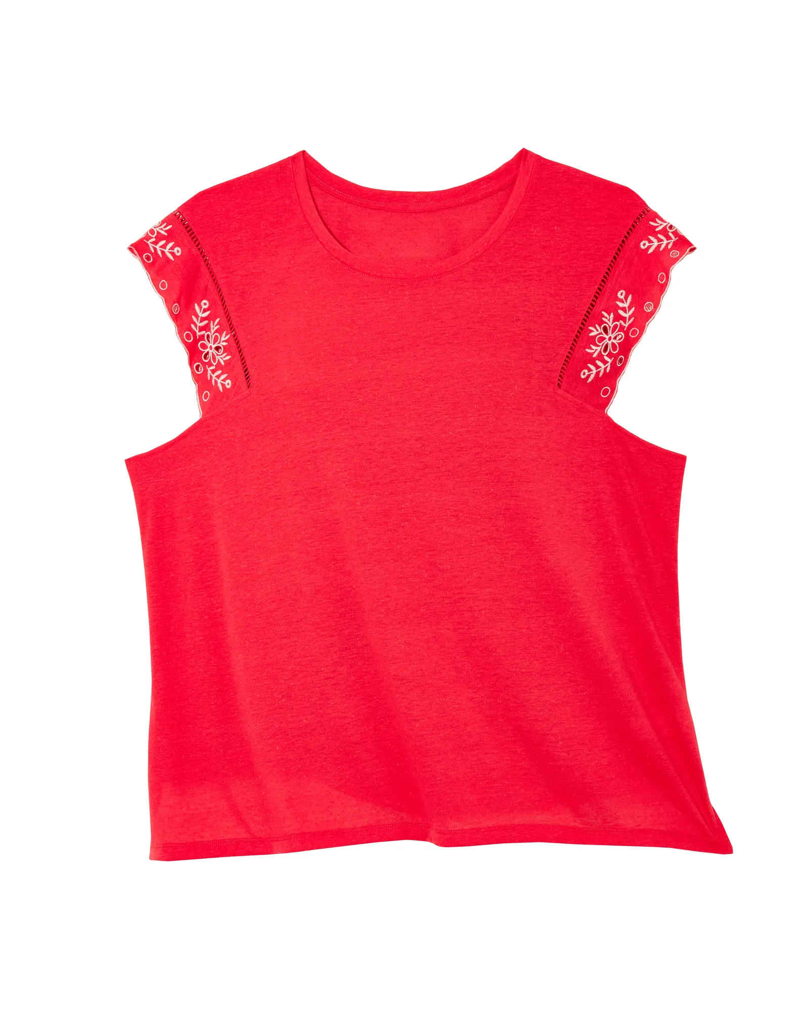 Sharon Embroidered Cap Sleeve Top | Coral