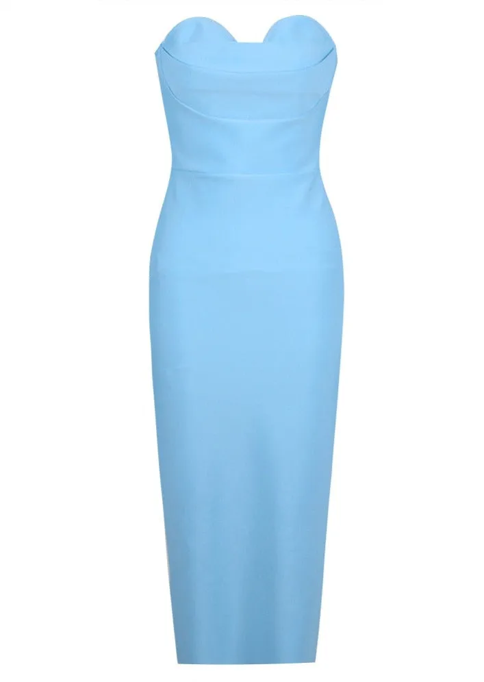 Sky Blue Midi Dress with Open Shoulders