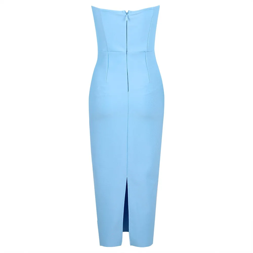 Sky Blue Midi Dress with Open Shoulders