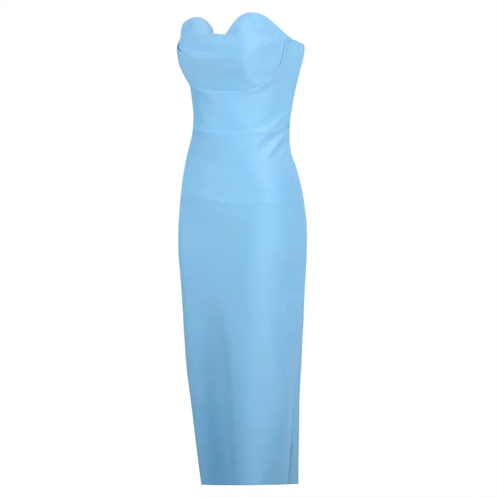 Sky Blue Midi Dress with Open Shoulders