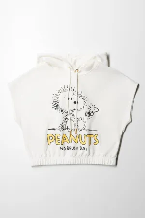 Snoopy Sleeveless  Hoody Fleece White