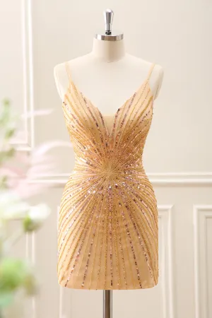 Sparkly Golden Backless Tight Homecoming Dress