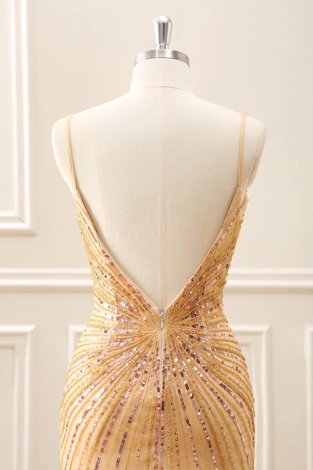 Sparkly Golden Backless Tight Homecoming Dress