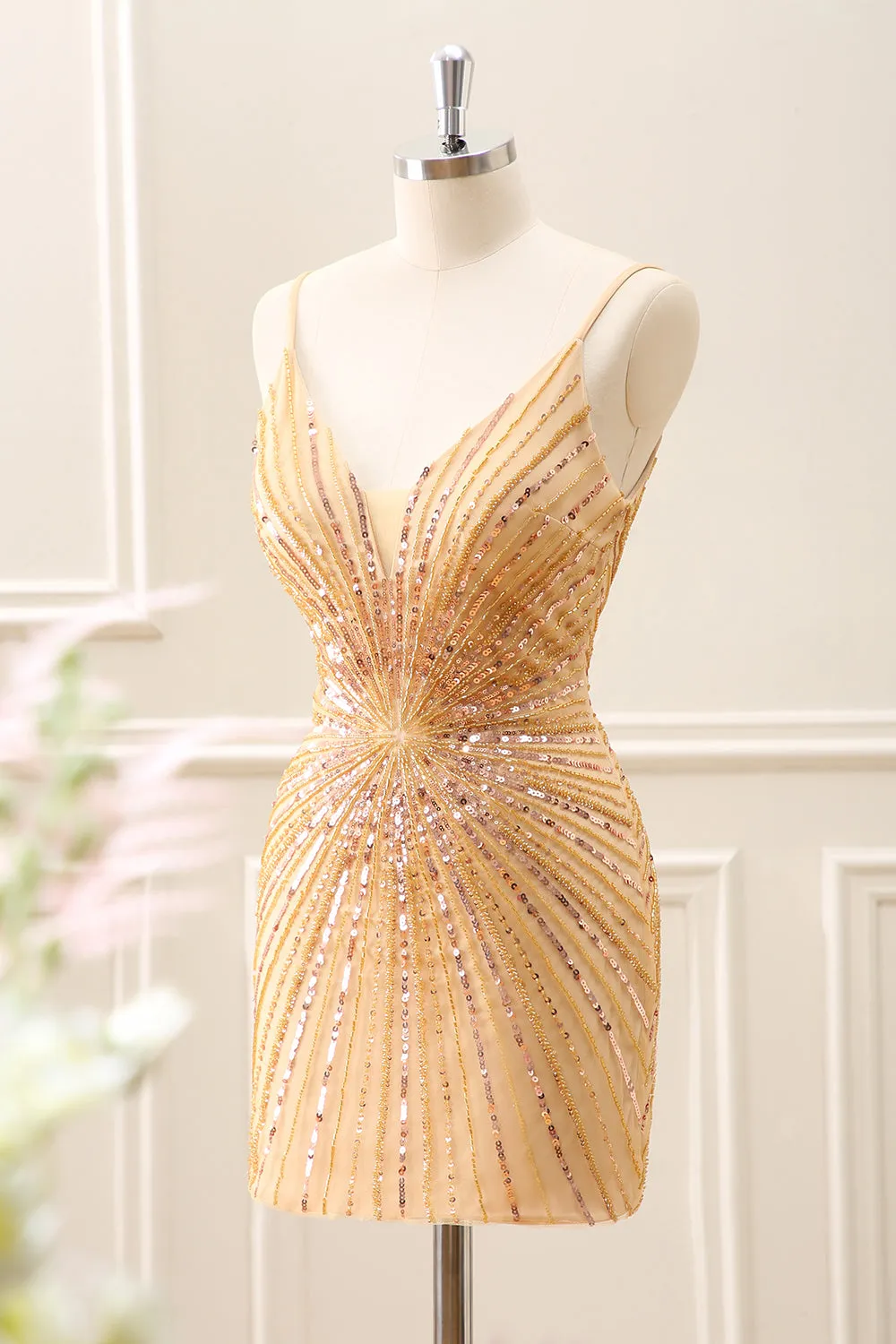 Sparkly Golden Backless Tight Homecoming Dress